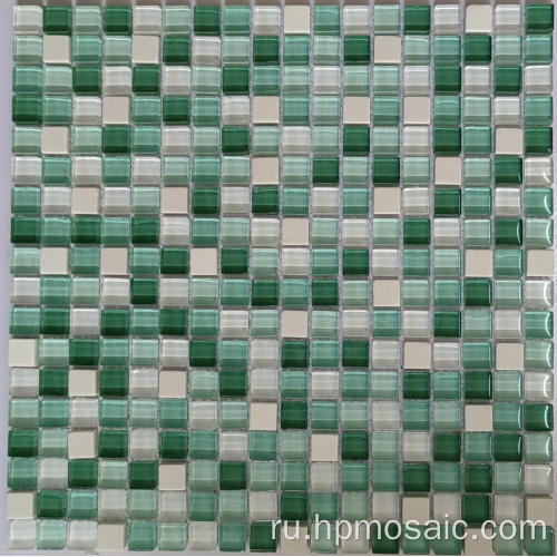 Стеклянная смесь 15x15 мм зеленая мраморная мозаичная плитка